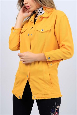 Sırt Detaylı Sarı Bayan Kot Ceket 9525B