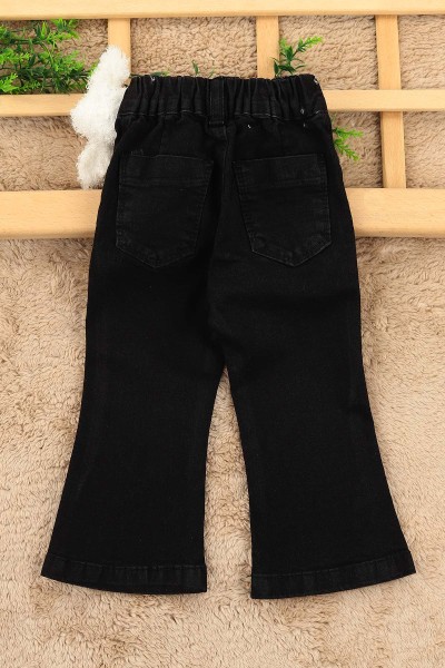Siyah (1-4 Yaş) Işıklı Tavşan Maskotlu İspanyol Paça Kız Çocuk Pantolon 158625