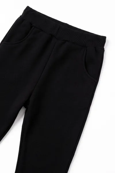 Siyah (1-5 Yaş)  3 İp Şardonlu   Baskılı Sweatli  C Nakışlı Yelekli  Erkek Çocuk 3'lü Takım 497431