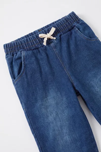 Siyah (1-5 Yaş) Ayı Nakışlı Yakası Patlı 3 İp Şaedonlu Sweatli Kot Pantolonlu Erkek Çocuk Takım 490699