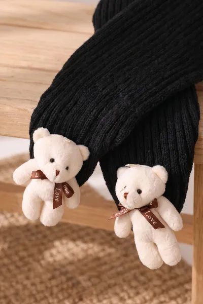 Siyah (1-5 Yaş) Ayıcıklı  Çocuk Atkı Bere Takım 475080