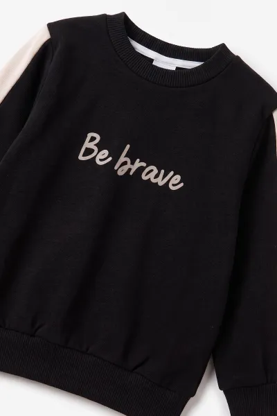 Siyah (1-5 Yaş)Be Brave Baskılı  Garnili 2 İp Erkek Çocuk Mevsimlik Takım 486528