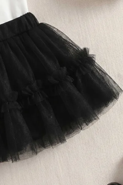 Siyah (1-5 Yaş)Yakası Nakışlı Tüllü Etekli Kız Çocuk Takım 467137