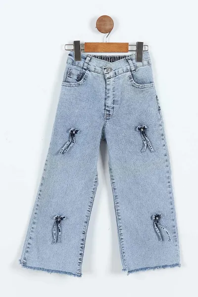 Siyah (1-9 Yaş) Fiyonk Baskılı Sweatli Kot Pantolonlu Kız Çocuk 2'li Tkaım 410313