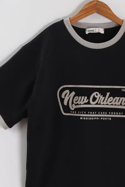Siyah (10-14 Yaş) New Orleans Baskılı Erkek Çocuk Tişört 469334