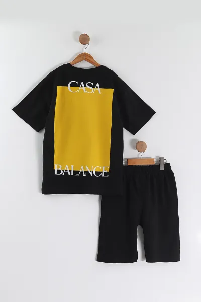 Siyah (10-14 Yaş)Casa Blance  Baskılı   Tişört ve Şortlu Penye Erkek Çocuk 2'li Takım 457162