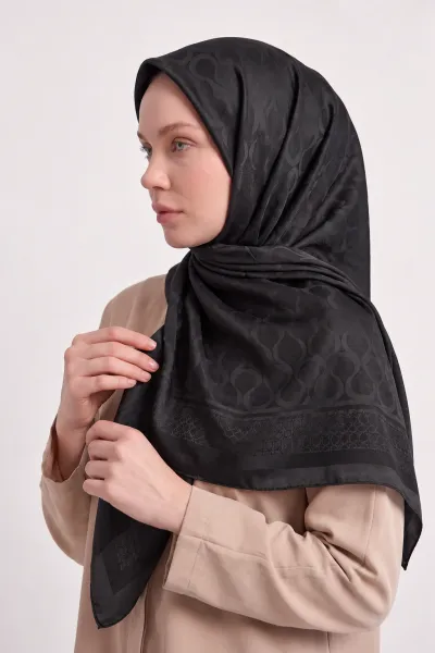 Siyah 100x100 Cm Bloom İpeksi Premium Pano Jakar Eşarp 494376