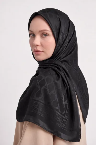 Siyah 100x100 Cm Bloom İpeksi Premium Pano Jakar Eşarp 494376