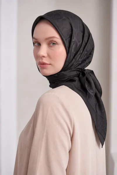 Siyah 100x100 Cm Bloom İpeksi Premium Pano Jakar Eşarp 494376