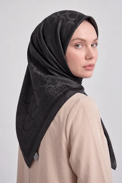 Siyah 100x100 Cm Bloom İpeksi Premium Pano Jakar Eşarp 494376