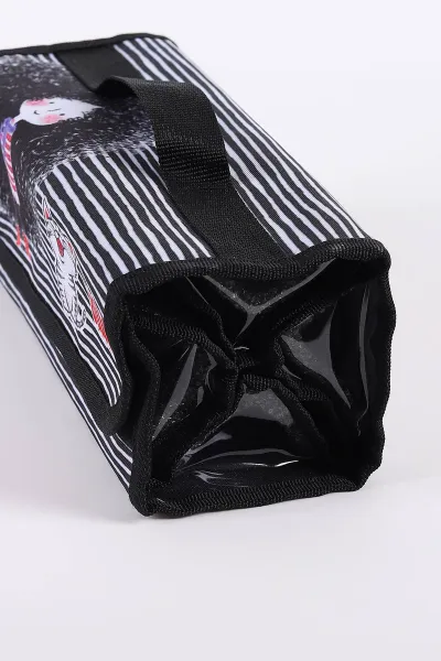 Siyah 10x25 Cm Stilo Kumaş Desenli 4 Gözlü Çantalı Kalem Kutu 441702