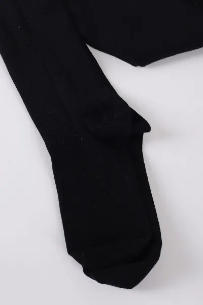 Siyah (11-12 Yaş)Düz Likralı Kız Çocuk Külotlu Çorap 425116