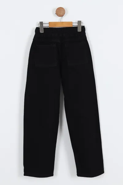 Siyah (11-15 Yaş)Boyfriend Beli Lastikli Kız Çocuk Kot Pantolon 329746