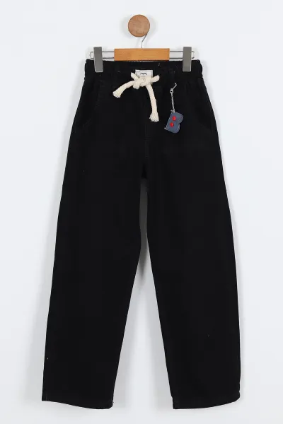 Siyah (11-15 Yaş)Boyfriend Beli Lastikli Kız Çocuk Kot Pantolon 329746