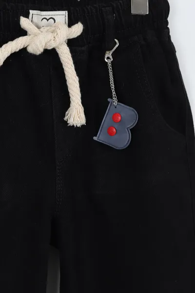 Siyah (11-15 Yaş)Boyfriend Beli Lastikli Kız Çocuk Kot Pantolon 329746