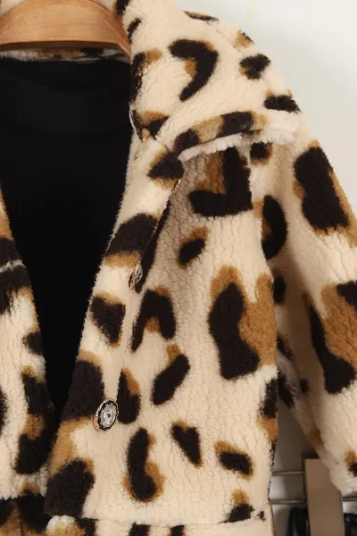 Siyah (12-36 Ay)Leopar Welsoft Hırka Deri Pantolonlu Badili Kız Bebek&Çocuk 3'lü Takım 422009