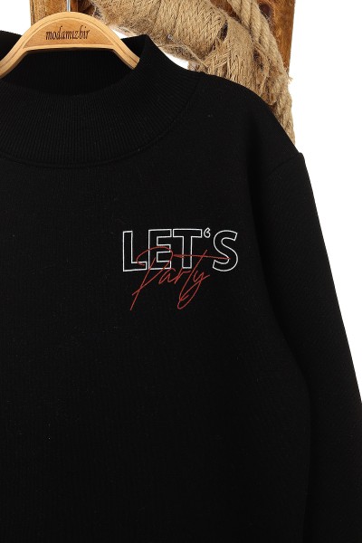 Siyah (13-16 Yaş) Let'S Party Baskılı Üç İp Şardonlu Erkek Çocuk Sweat 154255