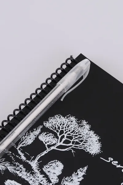Siyah 14x20 Cm Tokaç Spiralli Defter ( Beyaz Kalem + Bant ) Hediyeli 475258