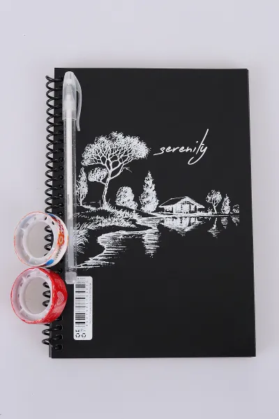 Siyah 14x20 Cm Tokaç Spiralli Defter ( Beyaz Kalem + Bant ) Hediyeli 475258