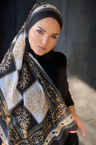 Siyah 180X70 cm Dijital Baskı Lenora Desenli Pamuk Şal 331620
