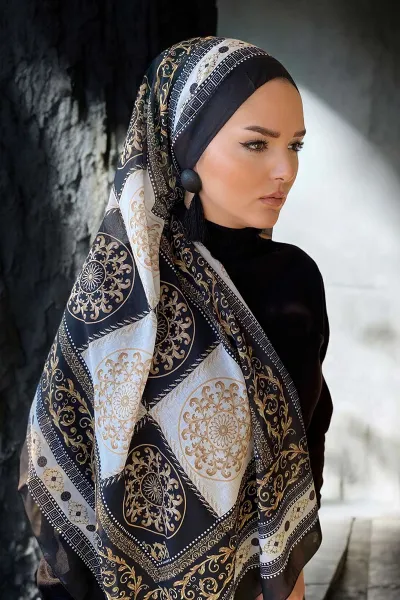 Siyah 180X70 cm Dijital Baskı Lenora Desenli Pamuk Şal 331620