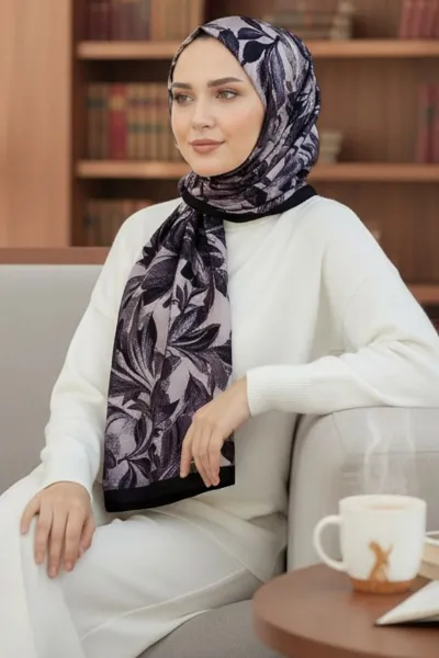 Siyah 180X70 cm Dijital Baskı Jolie Desenli Pamuk Şal 420454