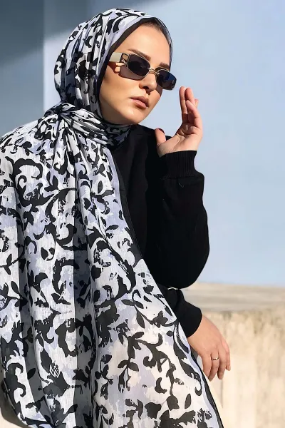 Siyah 180X70 cm Dijital Baskı Lıerre Desenli Pamuk Şal 333457