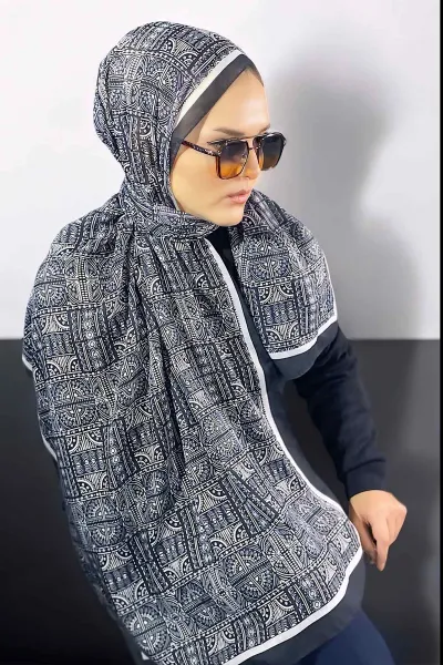 Siyah 180X70 cm Dijital Baskı Retro Desenli Pamuk Şal 335045
