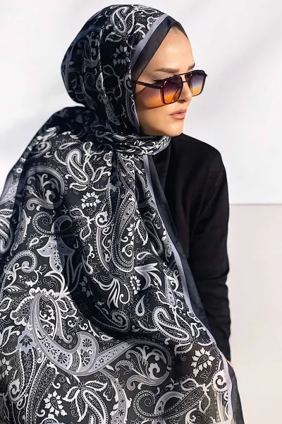 Siyah 180X70 cm Dijital Baskı Shıne Desenli Pamuk Şal 333499
