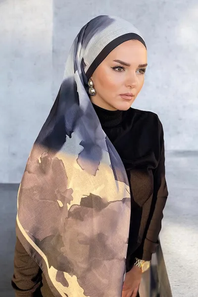 Siyah 180X70 cm Dijital Baskı Watercolor Desenli Pamuk Şal 331639