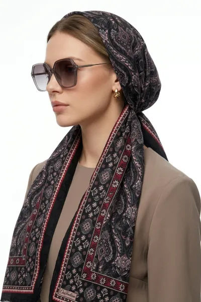 Siyah 180x70 Cm Our Fashion Dijital Baskılı Desenli Bambu Kraş Şal 488544