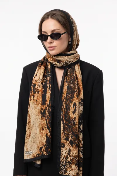 Siyah 180x70 Cm Our Fashion Dijital Baskılı Desenli Bambu Kraş Şal 488558