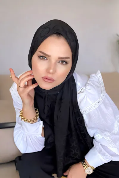 Siyah 180x70 Jakar İpeksi Karo Desen Şal 270896