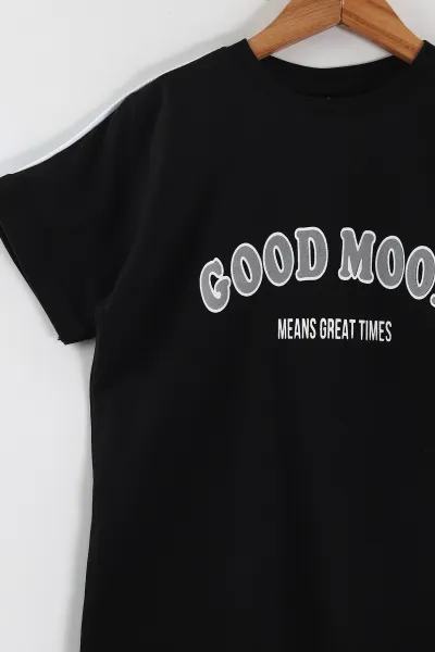 Siyah (2-10 Yaş) Good Mood Baskılı Ara Biyeli Şortlu Erkek Çocuk Yazlık 2'li Takım 459032
