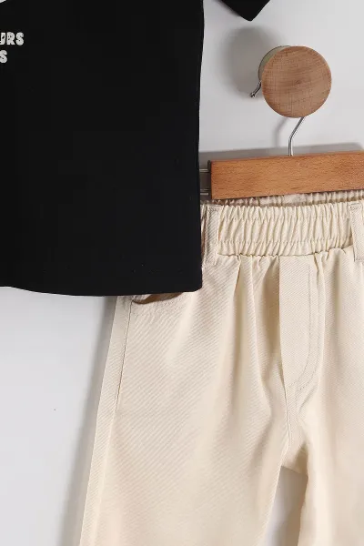 Siyah (2-10 Yaş)Baskılı Gabardin Şortlu Erkek Çocuk Takım 457403