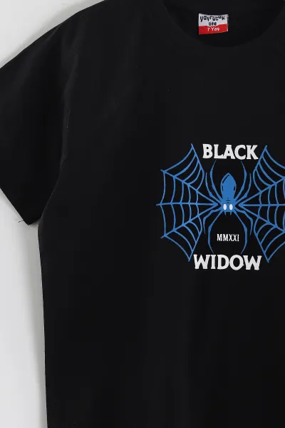 Siyah (2-10 Yaş)Black Widow Baskılı Cepli  Şortlu Penye Erkek Çocuk Yazlık Takım 437744