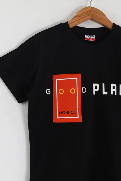 Siyah (2-10 Yaş)Good Plan  Baskılı Cepli  Şortlu Penye Erkek Çocuk Yazlık Takım 437760