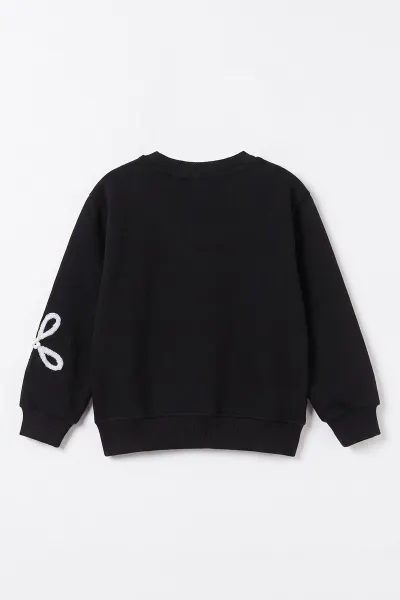 Siyah (2-11 Yaş)  Süzene Nakışlı İçi Şardonlu Kız Çocuk Sweatshirt 499983