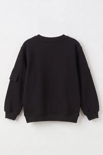 Siyah (2-12 Yaş) Confident Kabartma Baskılı 3 İp Şardonlu Erkek Çocuk Sweatshirt 486878