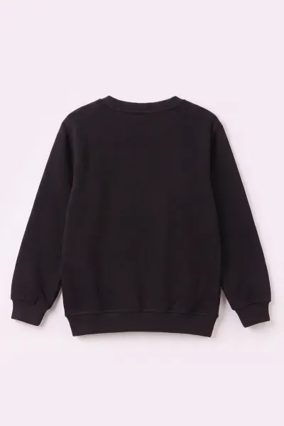 Siyah (2-12 Yaş) Fiyonk Nakışlı Taşlı  İçi Şardonlu Kız Çocuk Sweatshirt 483278