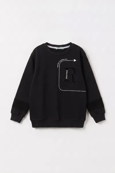 Siyah (2-12 Yaş) R Nakışlı  İçi Şardonlu Erkek  Çocuk Sweatshirt 483306