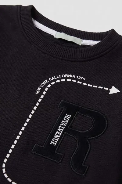 Siyah (2-12 Yaş) R Nakışlı  İçi Şardonlu Erkek  Çocuk Sweatshirt 483306