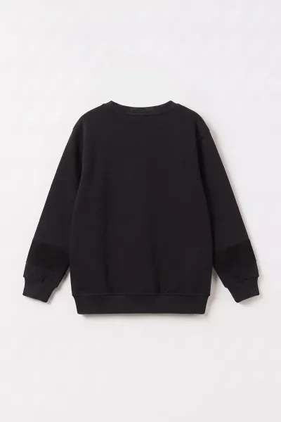 Siyah (2-12 Yaş) R Nakışlı  İçi Şardonlu Erkek  Çocuk Sweatshirt 483306