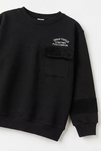 Siyah (2-12 Yaş) Urban Nakışlı   İçi Şardonlu Erkek  Çocuk Sweatshirt 493815