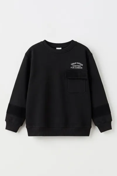 Siyah (2-12 Yaş) Urban Nakışlı   İçi Şardonlu Erkek  Çocuk Sweatshirt 493815