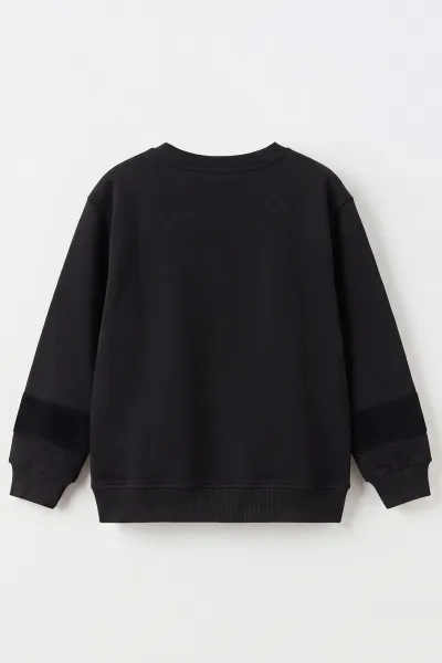Siyah (2-12 Yaş) Urban Nakışlı   İçi Şardonlu Erkek  Çocuk Sweatshirt 493815