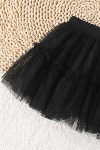 Siyah (2-5 Yaş) Kelebek Nakışlı Tütü Etekli Kız Çocuk Takım 464964