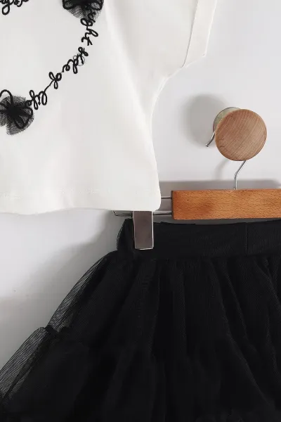 Siyah (2-5 Yaş) Nakışlı Tütü Etekli Kız Çocuk Takım 464989