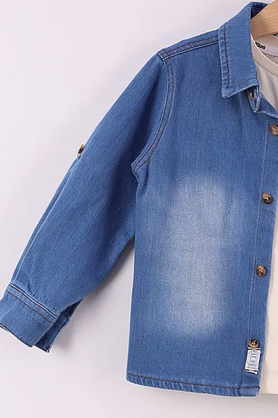 Siyah (2-5 Yaş)Kot Gömlekli Tişörtlü Gabardin Pantolonlu Erkek Çocuk 3'lü Takım 434392