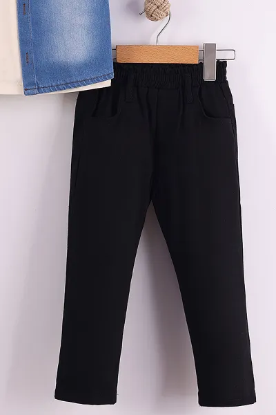 Siyah (2-5 Yaş)Kot Gömlekli Tişörtlü Gabardin Pantolonlu Erkek Çocuk 3'lü Takım 434392